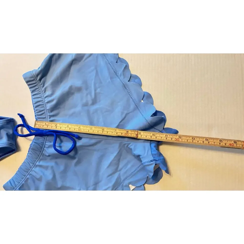 Shein Scalloped Royal Blue 3 piece bikini swimsuit shorts & top sz XS